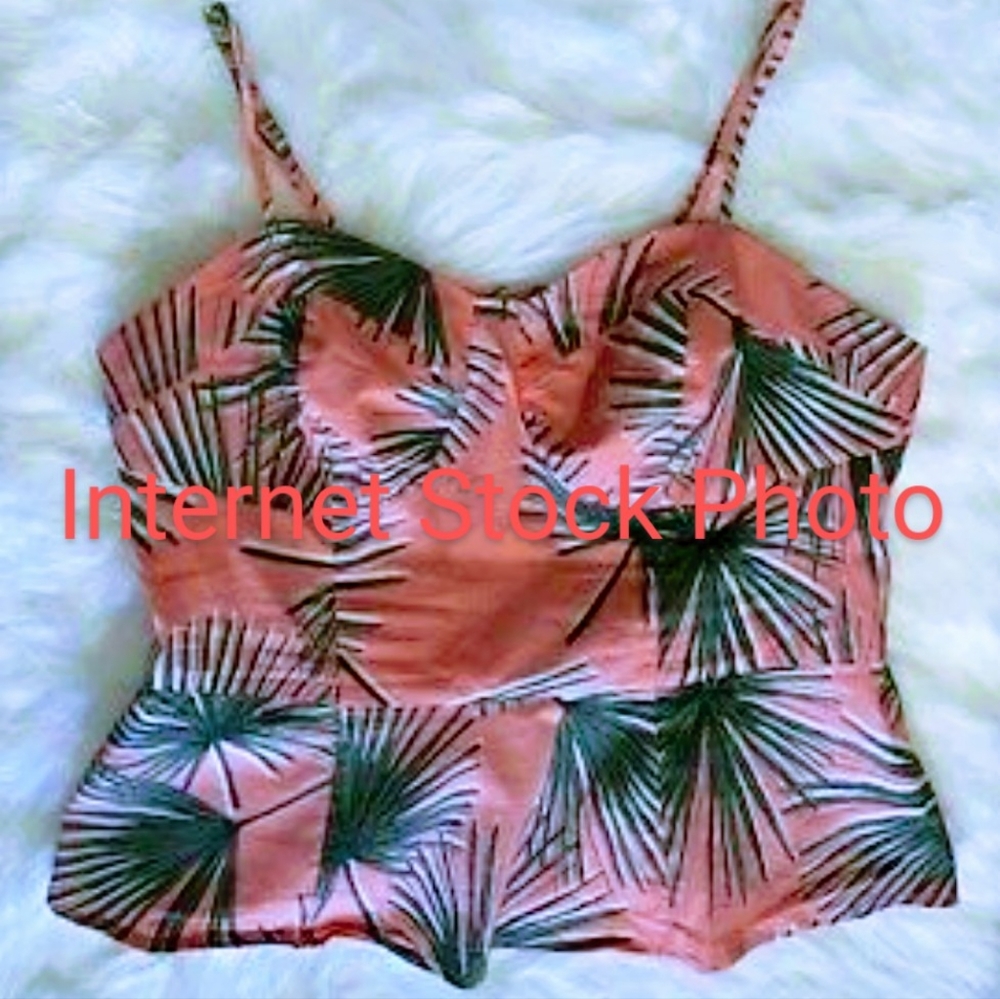 A New Day Coral and Green Floral Peplum Tank